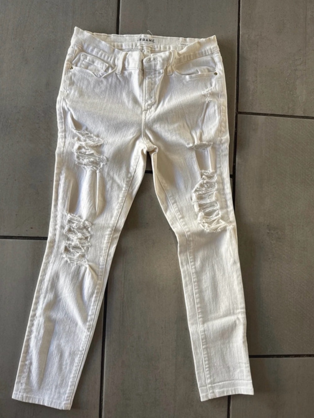 Frame Denim White Distressed Skinny Jeans